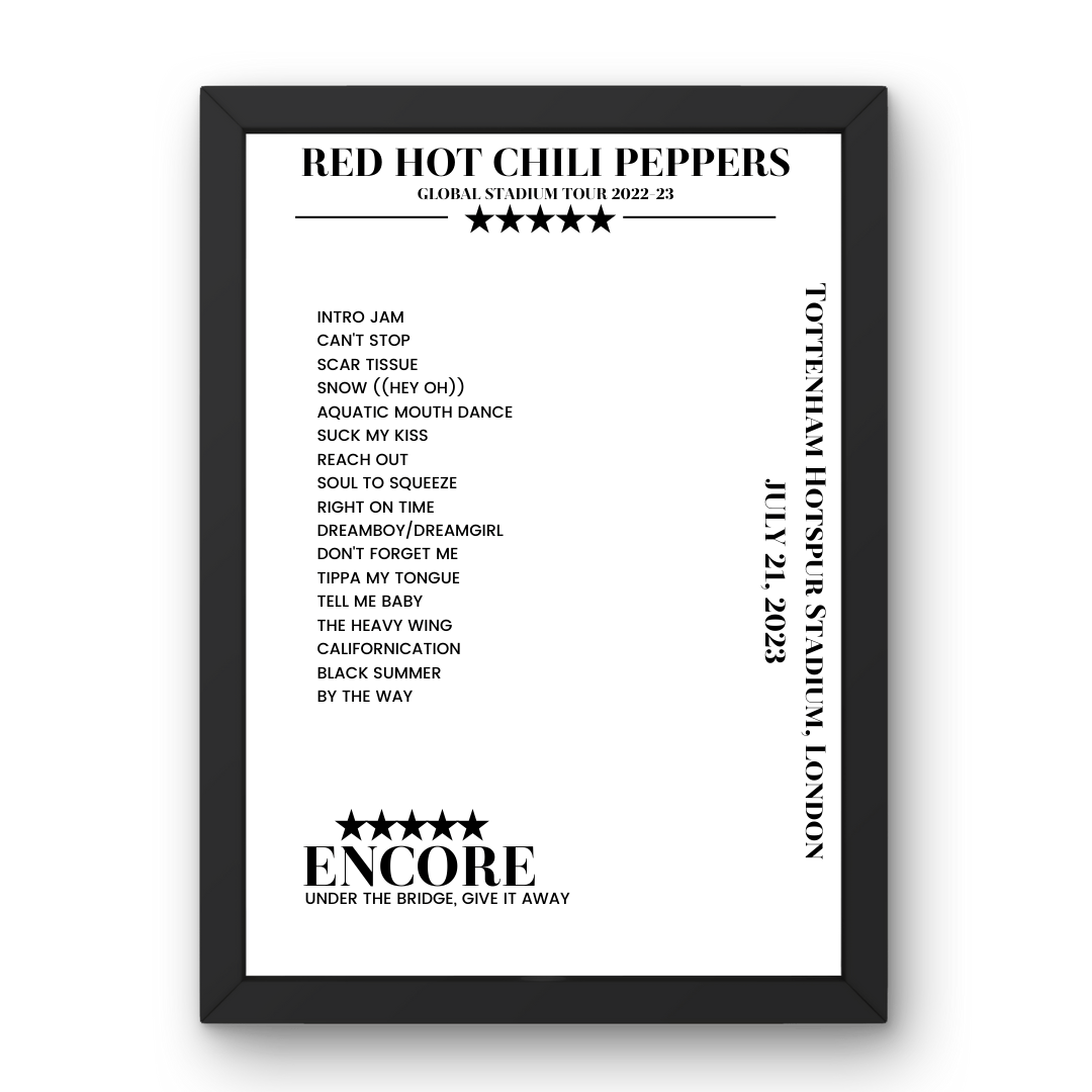 Red Hot Chili Peppers July 21, 2023 Tottenham Hotspur Stadium London Setlist Poster - Setlist