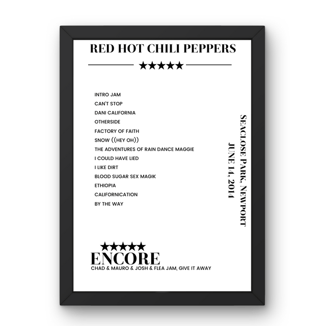 Red Hot Chili Peppers June 14, 2014 Seaclose Park Newport Setlist Poster - Setlist