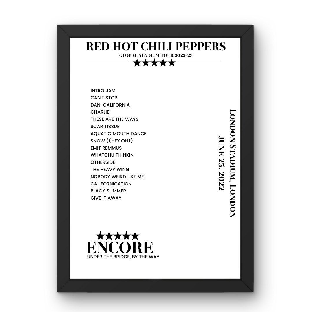 Red Hot Chili Peppers June 25, 2022 London Stadium London Setlist Poster - Setlist