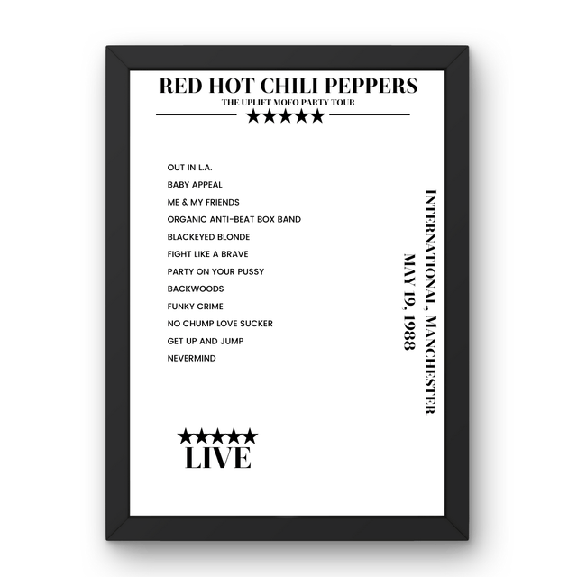 Red Hot Chili Peppers May 19, 1988 International Manchester Setlist Poster - Setlist