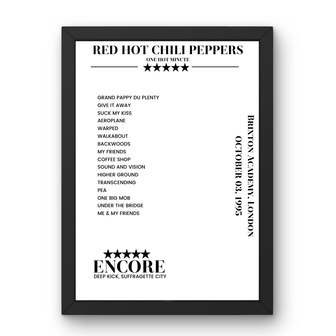 Red Hot Chili Peppers October 03, 1995 Brixton Academy London Setlist Poster - Setlist