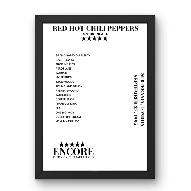 Red Hot Chili Peppers September 27, 1995 Subterania London Setlist Poster - Setlist