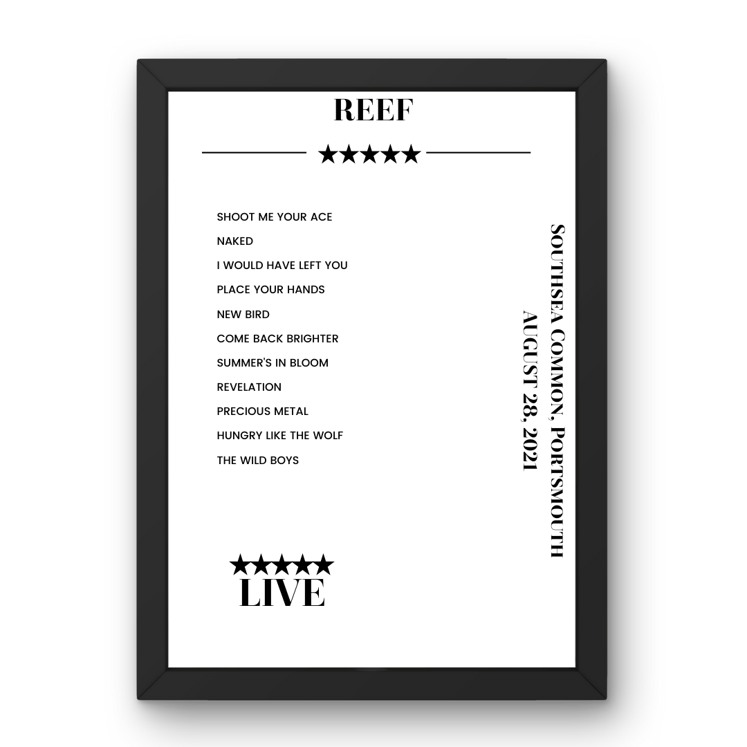 Reef August 28, 2021 Southsea Common Portsmouth Setlist Poster - Setlist