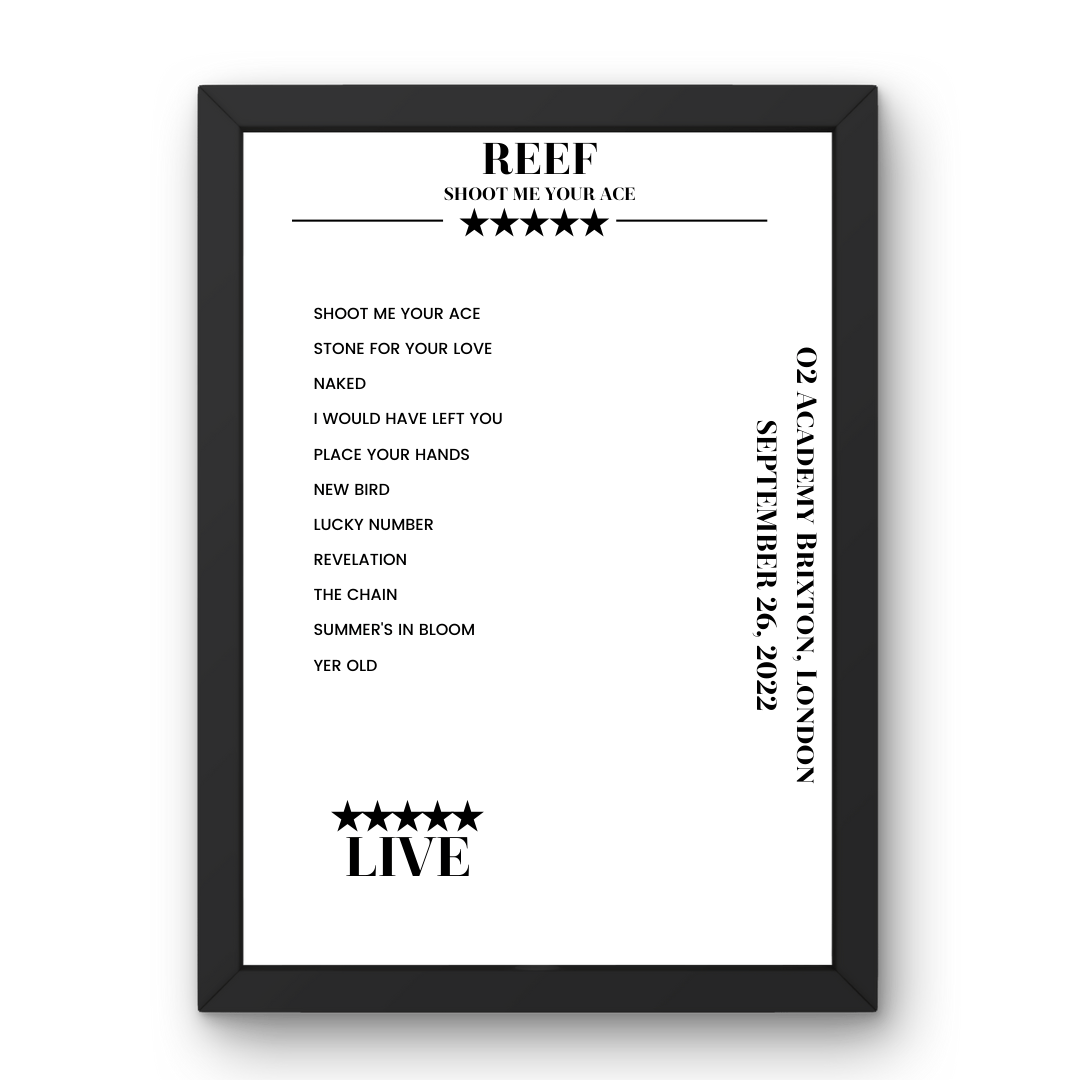 Reef September 26, 2022 O2 Academy Brixton London Setlist Poster - Setlist