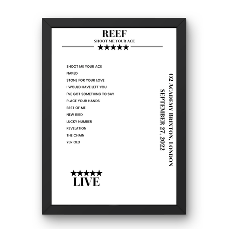 Reef September 27, 2022 O2 Academy Brixton London Setlist Poster - Setlist