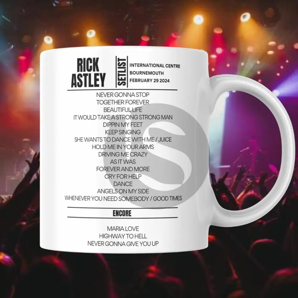 Rick Astley Bournemouth International Centre February 29 2024 Setlist Mug - Setlist