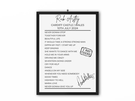 Rick Astley Cardiff July 2024 Setlist Poster - Setlist