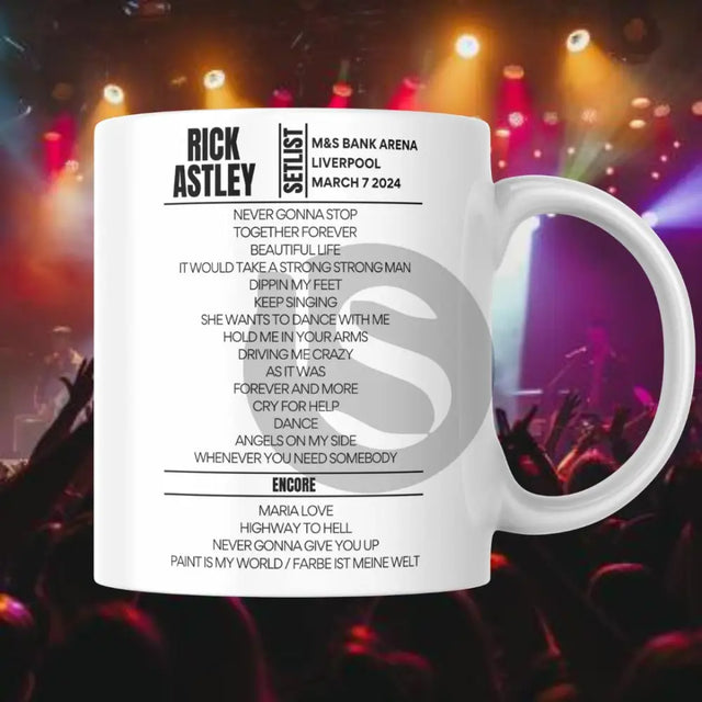 Rick Astley M&S Arena Liverpool March 7 2024 Setlist Mug - Setlist