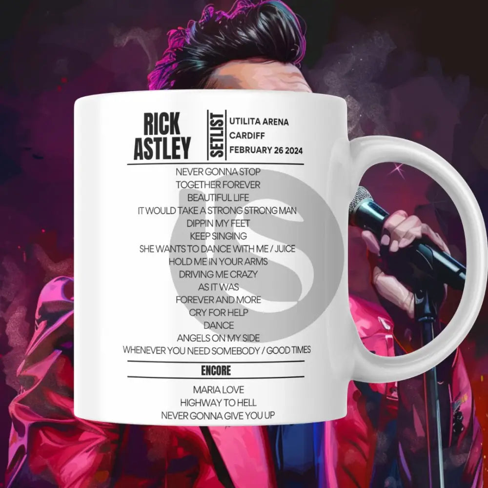 Rick Astley Utilita Arena Cardiff February 26 2024 Setlist Mug - Setlist