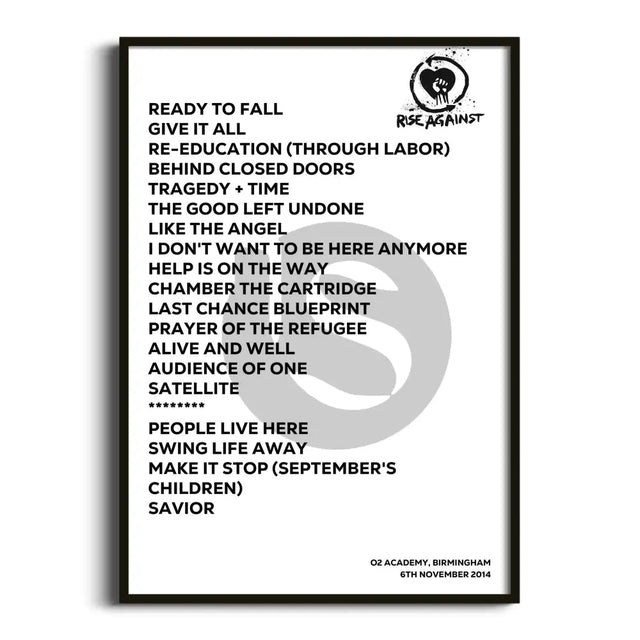 Rise Against Birmingham 6th November 2014 - Gig Setlist - Setlist