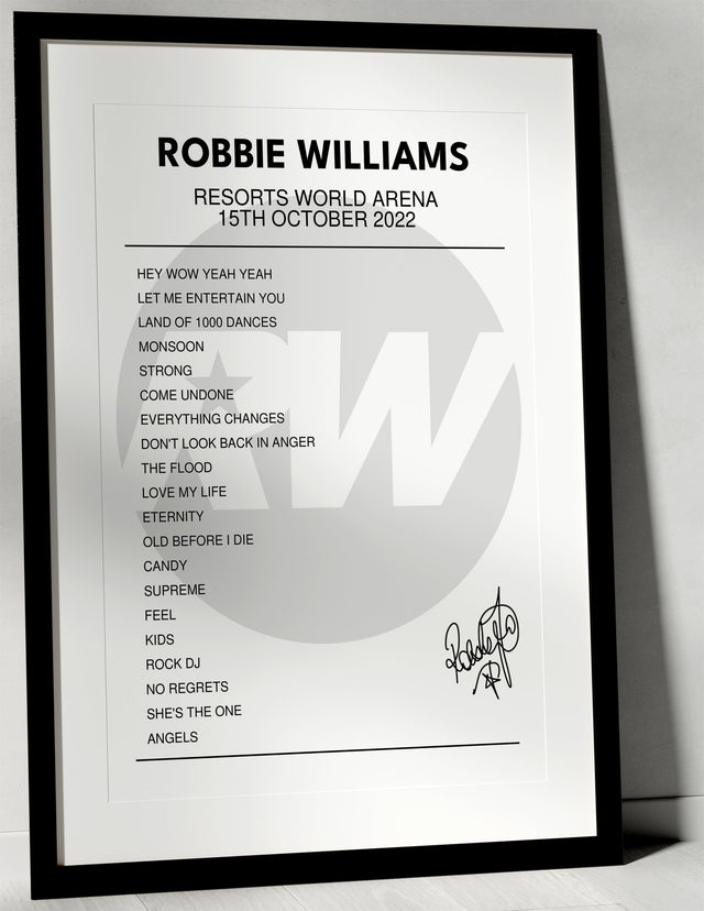 Robbie Williams 15th October 2022 Resorts World Arena Birmingham I Was There - Setlist