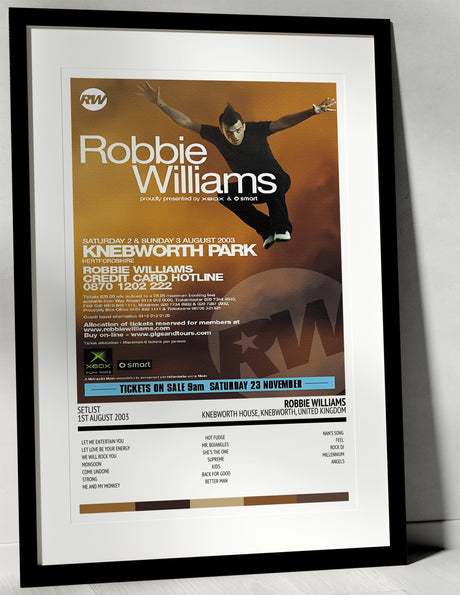 Robbie Williams Weekends of Mass Distraction Knebworth House Knebworth 1st August 2003 - Setlist Tour Poster - Setlist