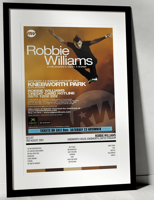 Robbie Williams Weekends of Mass Distraction Knebworth House Knebworth 3rd August 2003 - Setlist Tour Poster - Setlist