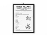 Robbie WIlliams Wembley Stadium 30 June 2013 Setlist Poster - Setlist