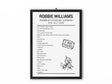 Robbie WIlliams Wembley Stadium 5th July 2013 Setlist Poster - Setlist