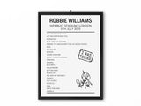 Robbie WIlliams Wembley Stadium 5th July 2013 Setlist Poster - Setlist