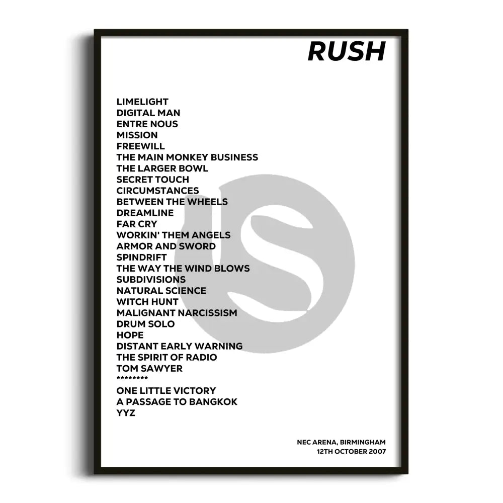 Rush Birmingham 12th October 2007 - Gig Setlist - Setlist