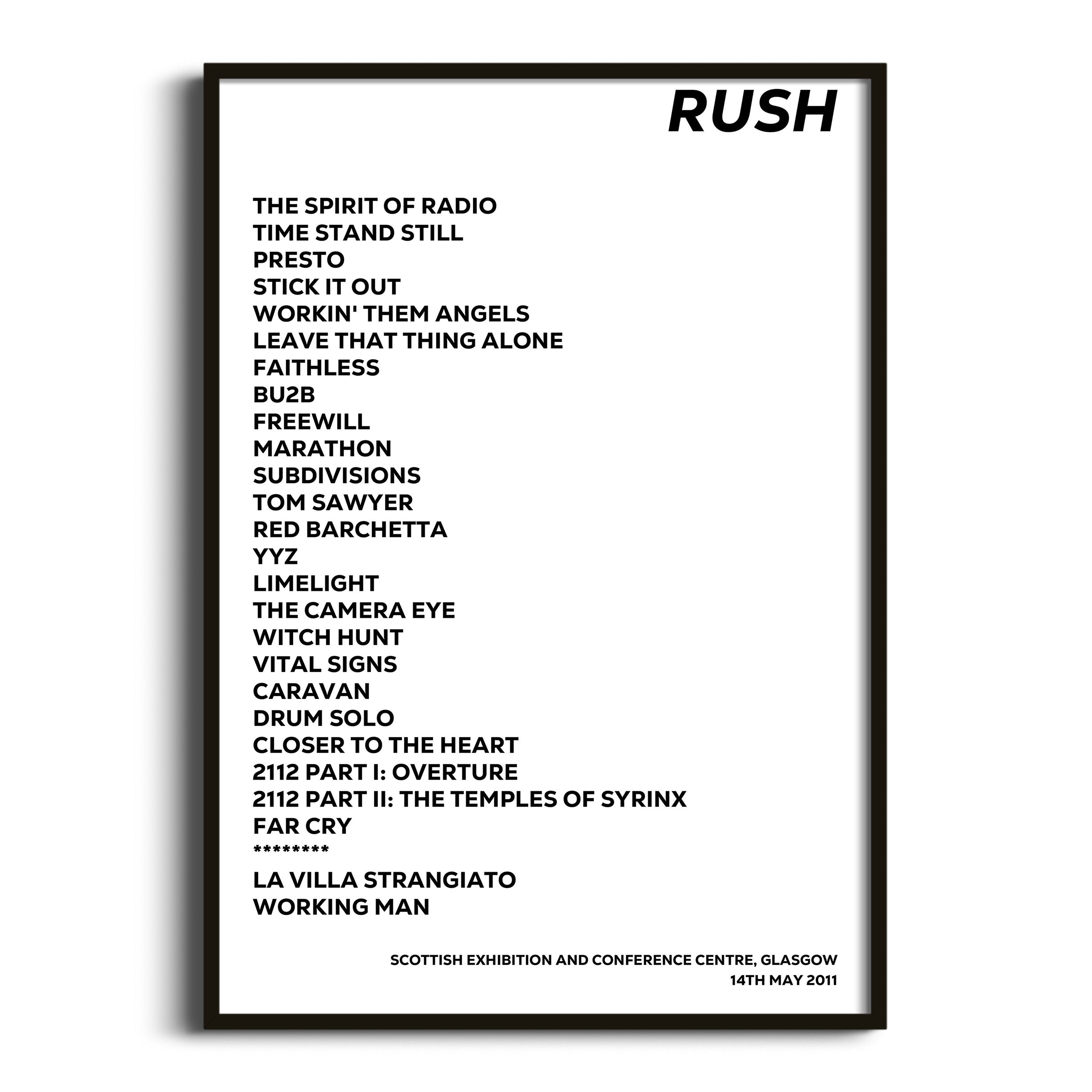 Rush Glasgow 14th May 2011 - Gig Setlist - Setlist