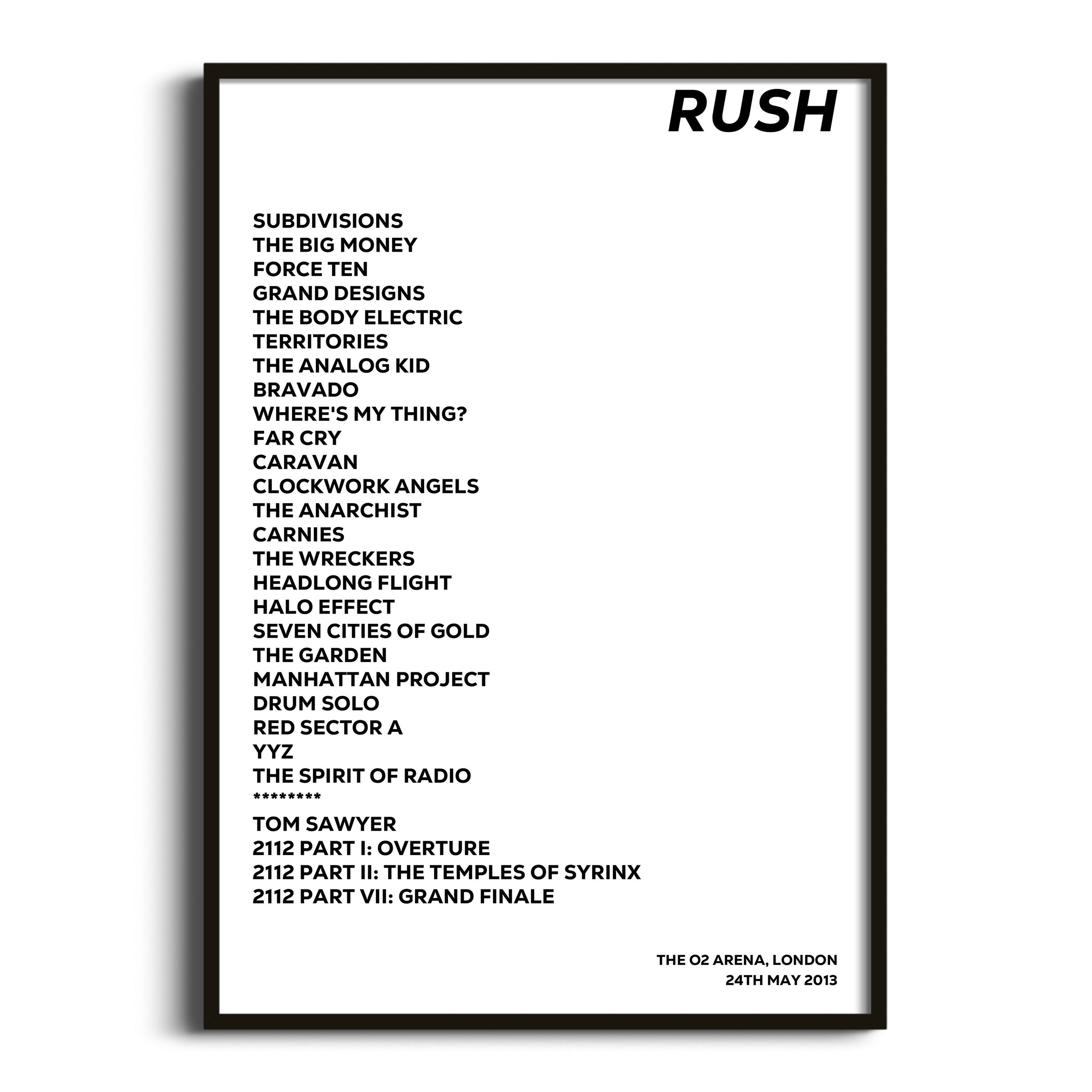 Rush London 24th May 2013 - Gig Setlist - Setlist