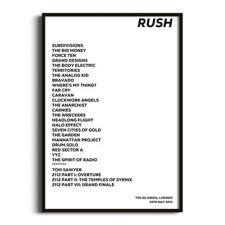 Rush London 24th May 2013 - Gig Setlist - Setlist