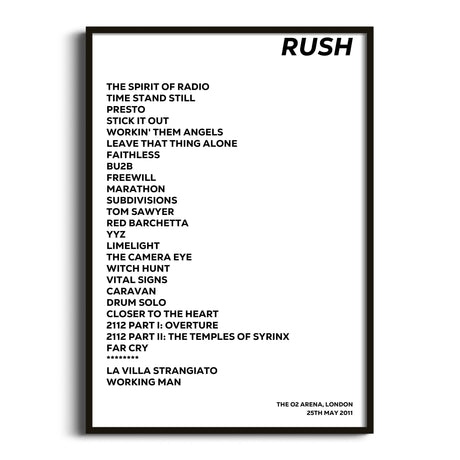 Rush London 25th May 2011 - Gig Setlist - Setlist