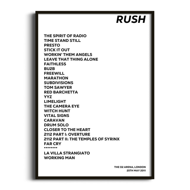 Rush London 25th May 2011 - Gig Setlist - Setlist