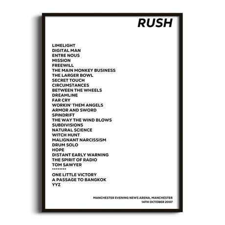 Rush Manchester 14th October 2007 - Gig Setlist - Setlist