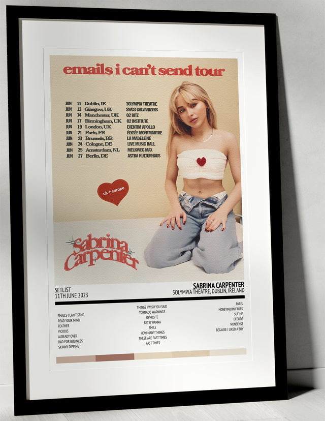 Sabrina Carpenter emails i can't send Tour 3Olympia Theatre Dublin 11th June 2023 - Setlist Tour Poster - Setlist