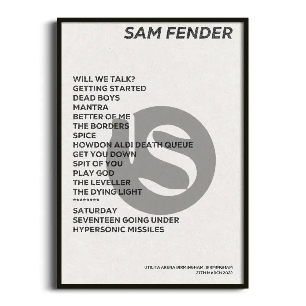 Sam Fender Birmingham 27th March 2022 - Gig Setlist - Setlist