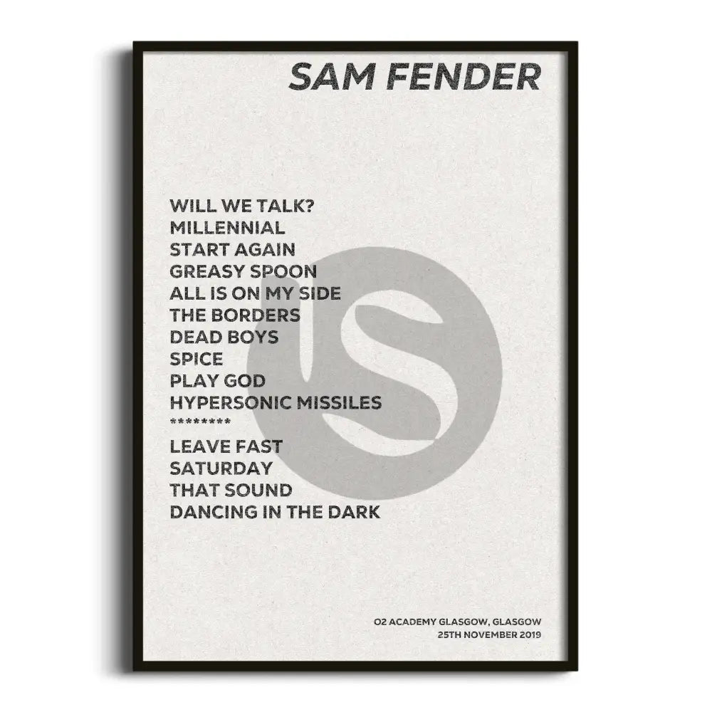 Sam Fender Glasgow 25th November 2019 - Gig Setlist - Setlist