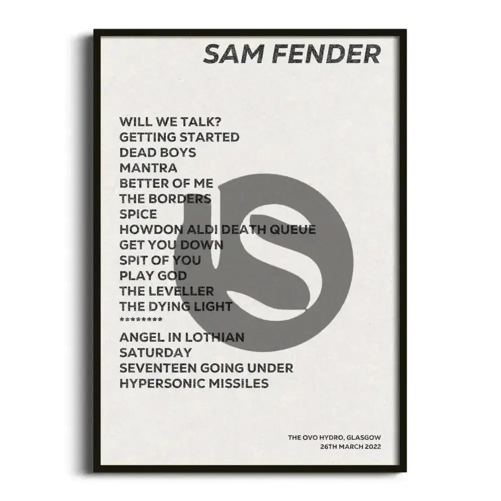 Sam Fender Glasgow 26th March 2022 - Gig Setlist - Setlist