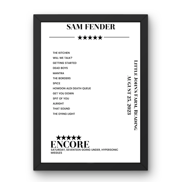 Sam Fender Little John's Farm Reading 25 August 2023 Setlist Poster - Setlist