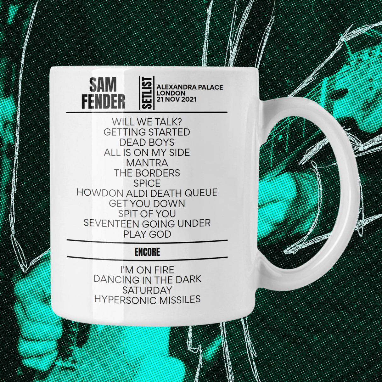 Sam Fender London November 21, 2021 Replica Setlist Mug - Setlist