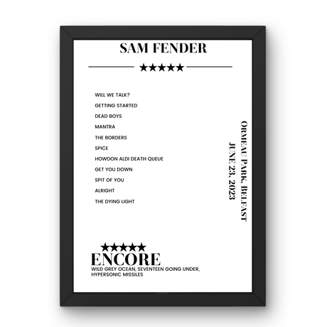 Sam Fender Ormeau Park Belfast 23 June 2023 Setlist Poster - Setlist