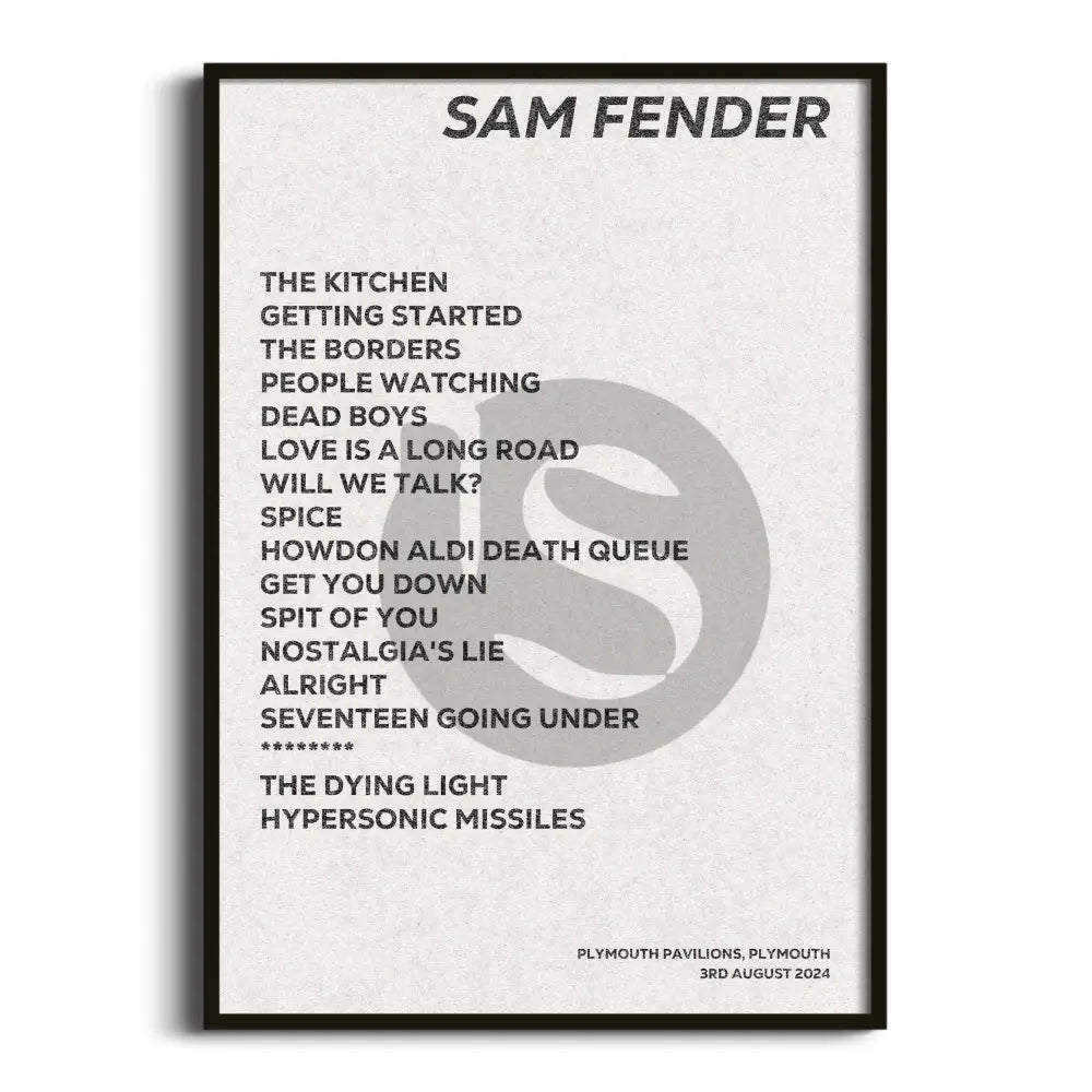 Sam Fender Plymouth 3rd August 2024 - Gig Setlist - Setlist