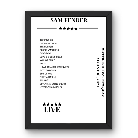 Sam Fender Watergate Bay Newquay 10 August 2024 Setlist Poster - Setlist