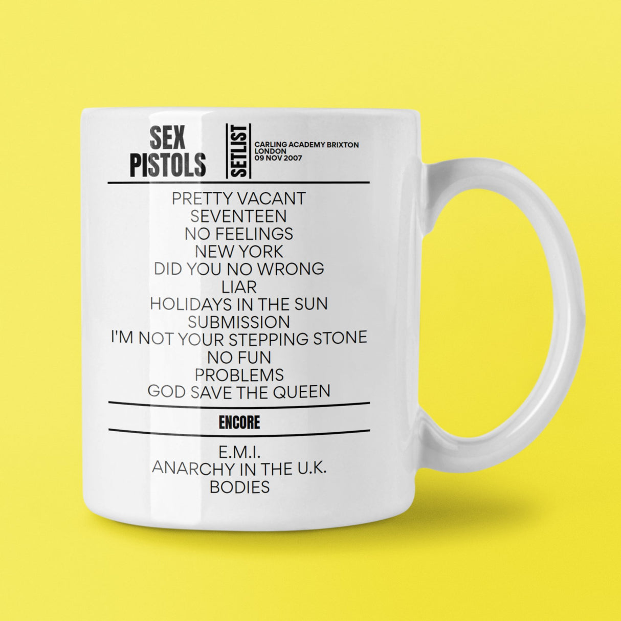 Sex Pistols Brixton Academy London November 9, 2007 Setlist Mug - Setlist