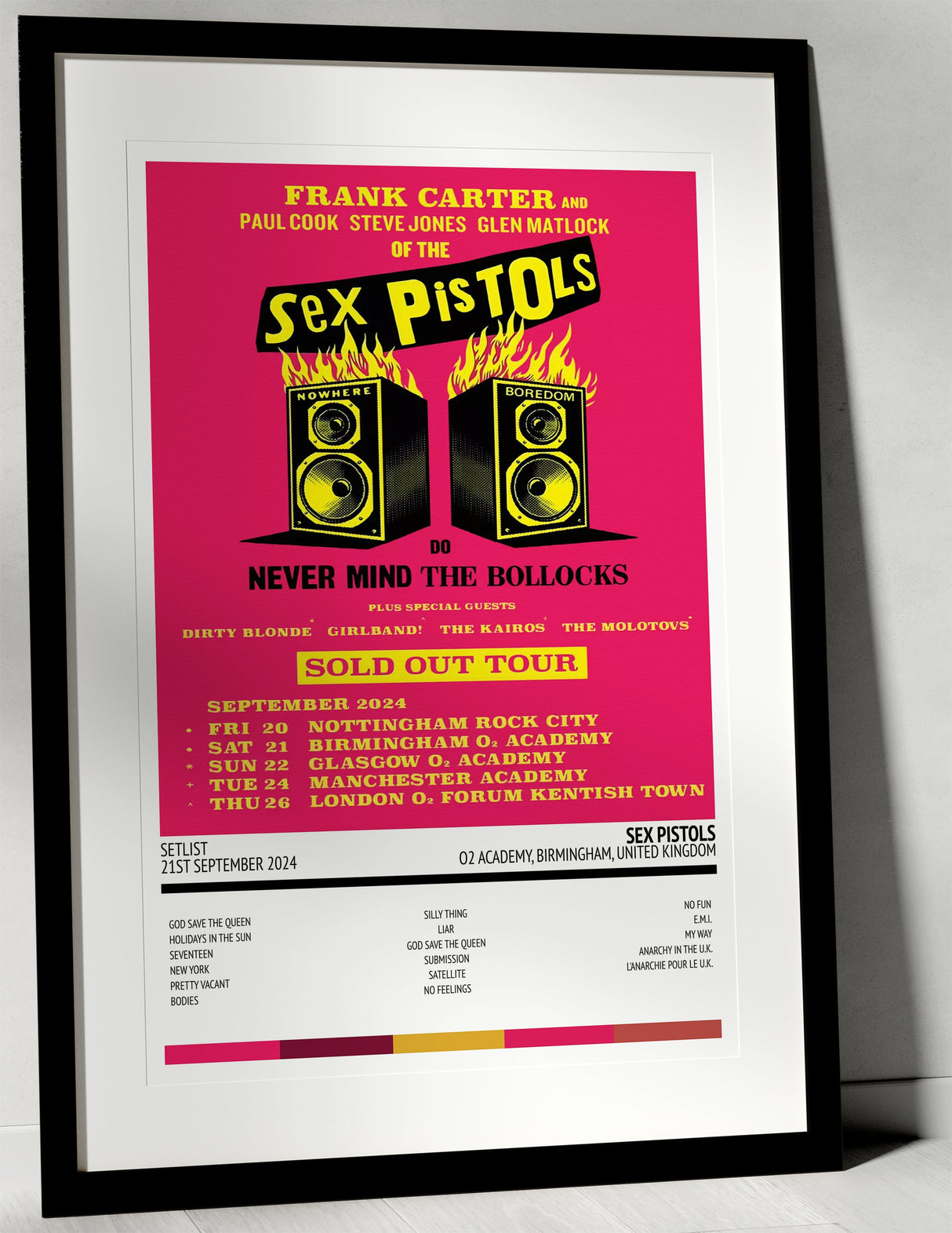 Sex Pistols O2 Academy Birmingham 21st September 2024 - Setlist Tour Poster - Setlist