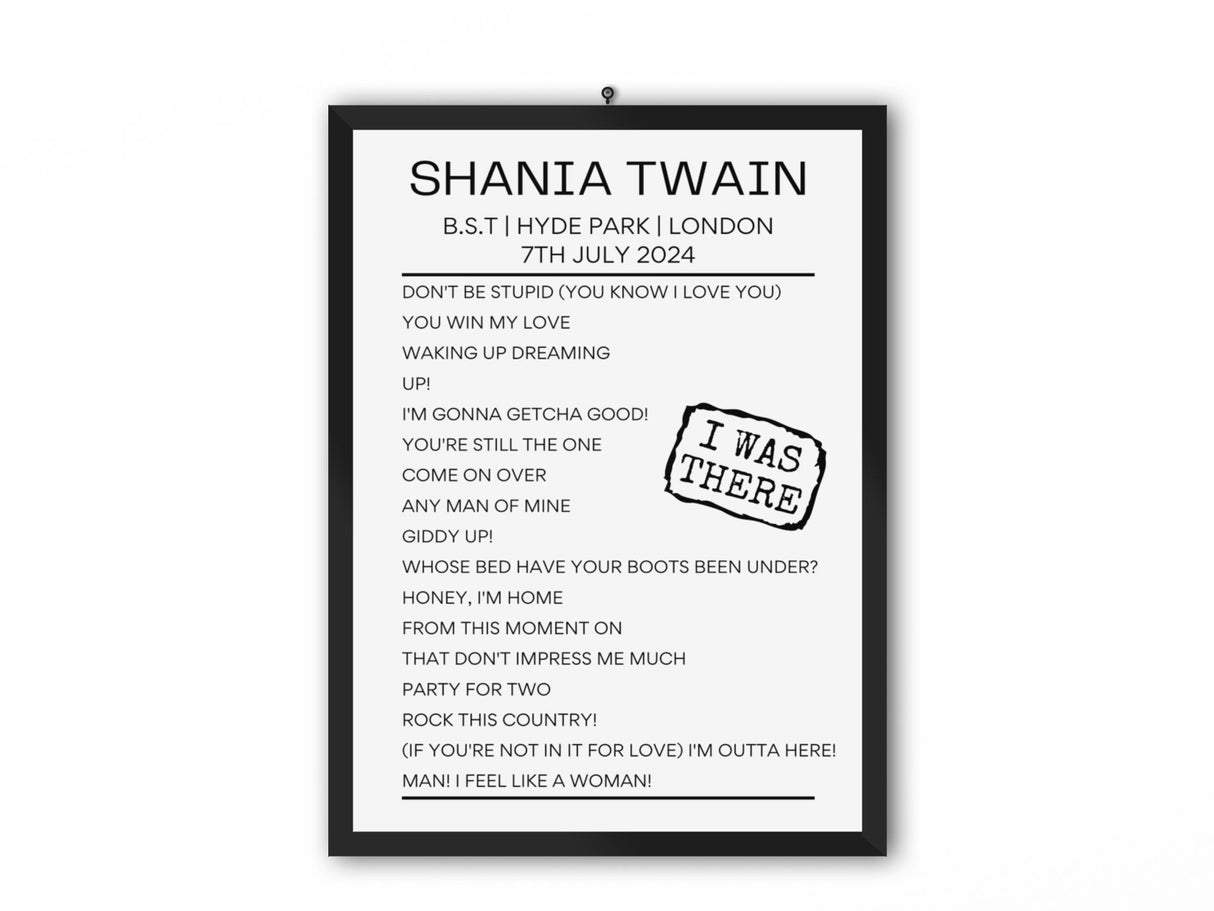 Shania Twain BST Hyde Park July 7 2024 Setlist Poster - Setlist