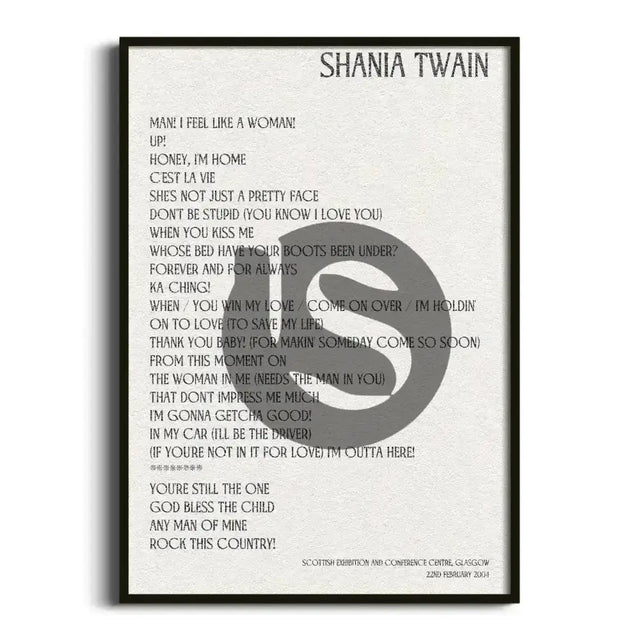 Shania Twain Glasgow 22nd February 2004 - Gig Setlist - Setlist