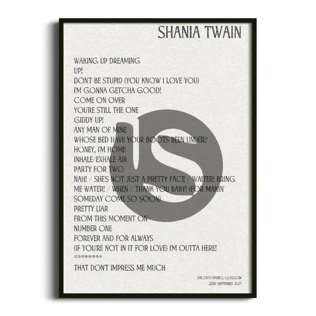 Shania Twain Glasgow 22nd September 2023 - Gig Setlist - Setlist