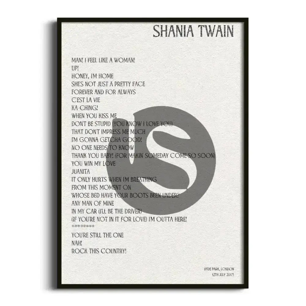 Shania Twain London 12th July 2003 - Gig Setlist - Setlist