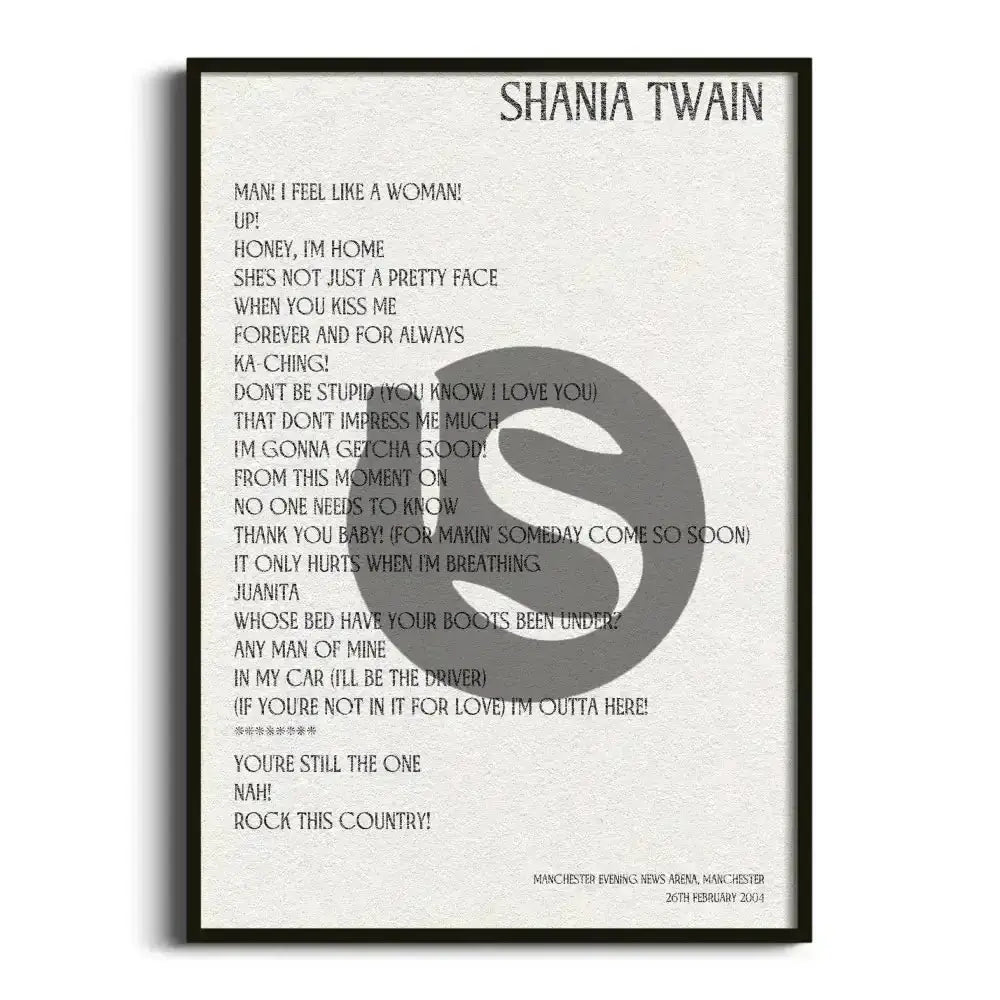 Shania Twain Manchester 26th February 2004 - Gig Setlist - Setlist