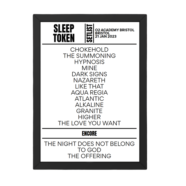 Sleep Token Bristol January 2023 Replica Setlist - Setlist