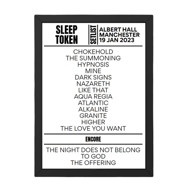 Sleep Token Manchester January 2023 Replica Setlist - Setlist