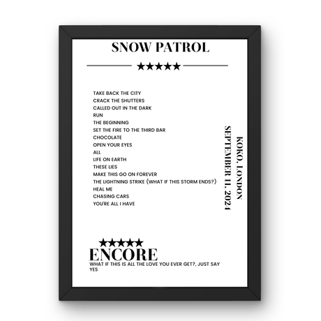 Snow Patrol KOKO London 11 September 2024 Setlist Poster - Setlist