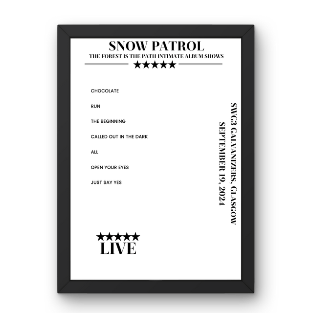 Snow Patrol September 19, 2024 SWG3 Galvanizers Glasgow Setlist Poster - Setlist