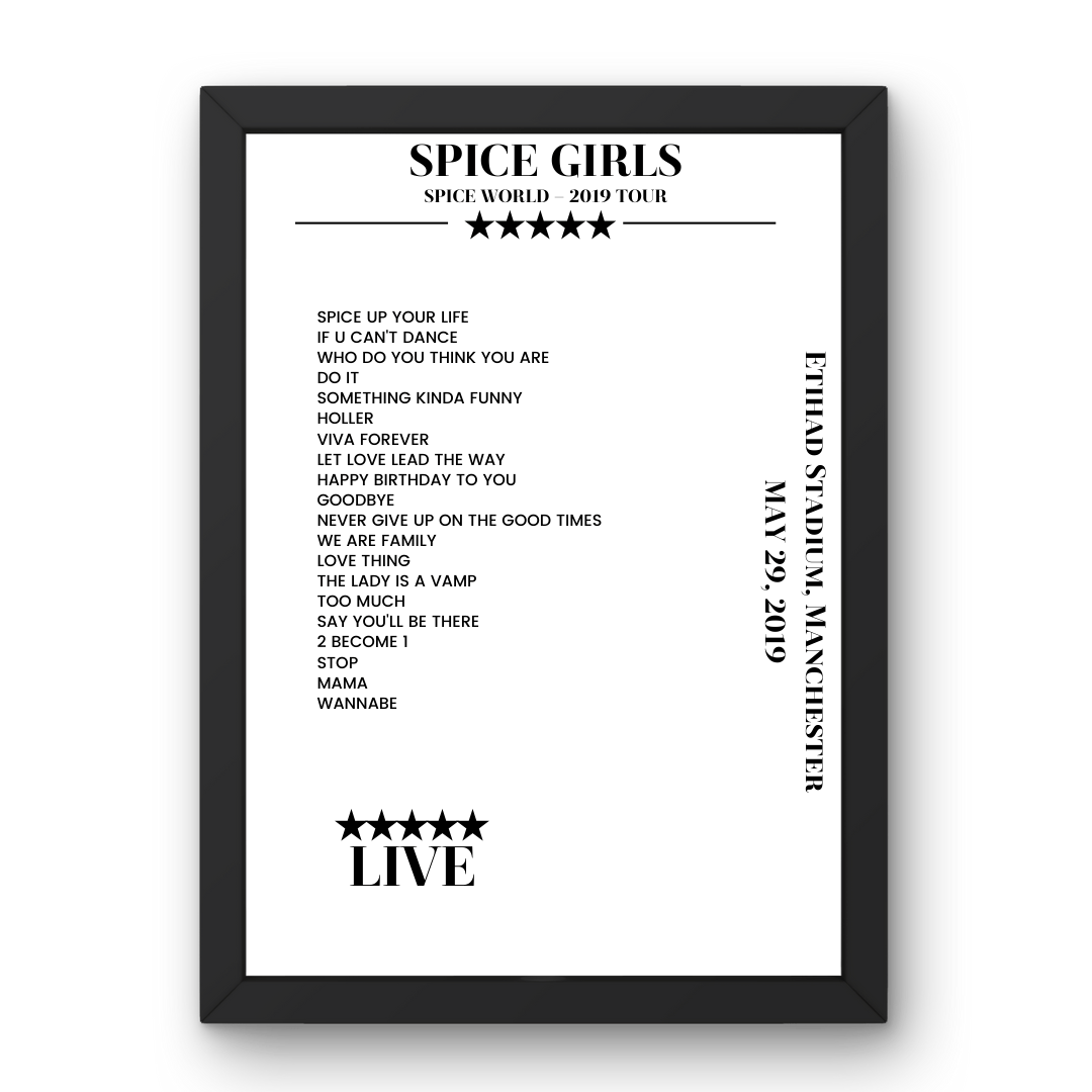 Spice Girls May 29, 2019 Etihad Stadium Manchester Setlist Poster - Setlist