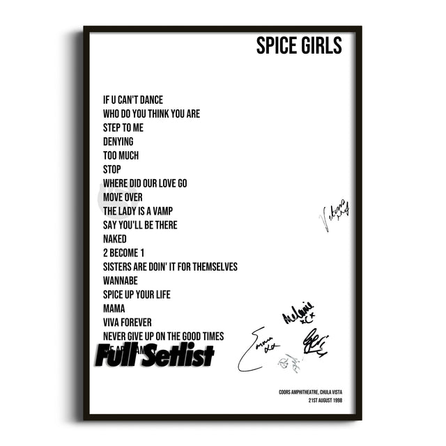 Spice Girls Spiceworld: The Tour Setlist Posters - Setlist