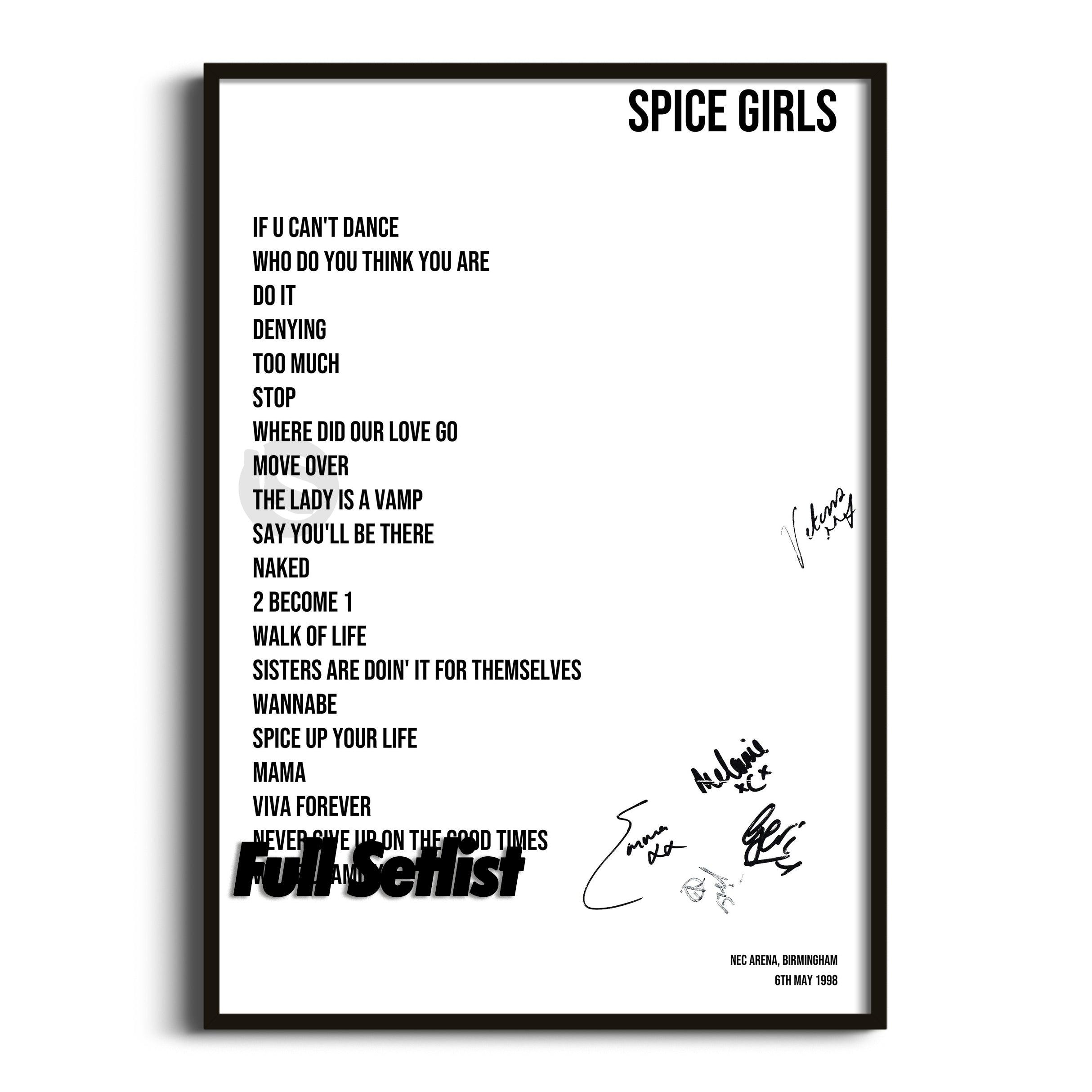 Spice Girls Spiceworld: The Tour Setlist Posters - Setlist